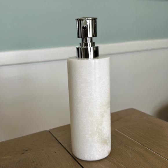 Genuine white alabaster marble stone soap lotion dispenser pump bathroom vanity - Picture 8 of 9